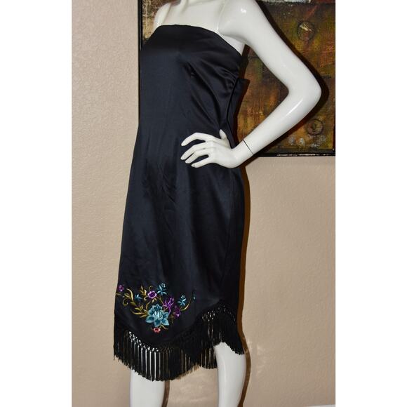 Cache Embroidered Floral Strapless Cocktail Party Evening Sheath Dress Size 14 - Picture 2 of 9